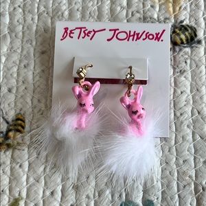 Betsey Johnson Some Bunnys Baby Puff Earrings Pink NWT